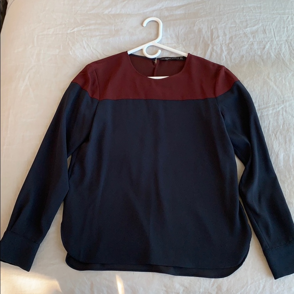 Zara navy maroon block blouse Size M
